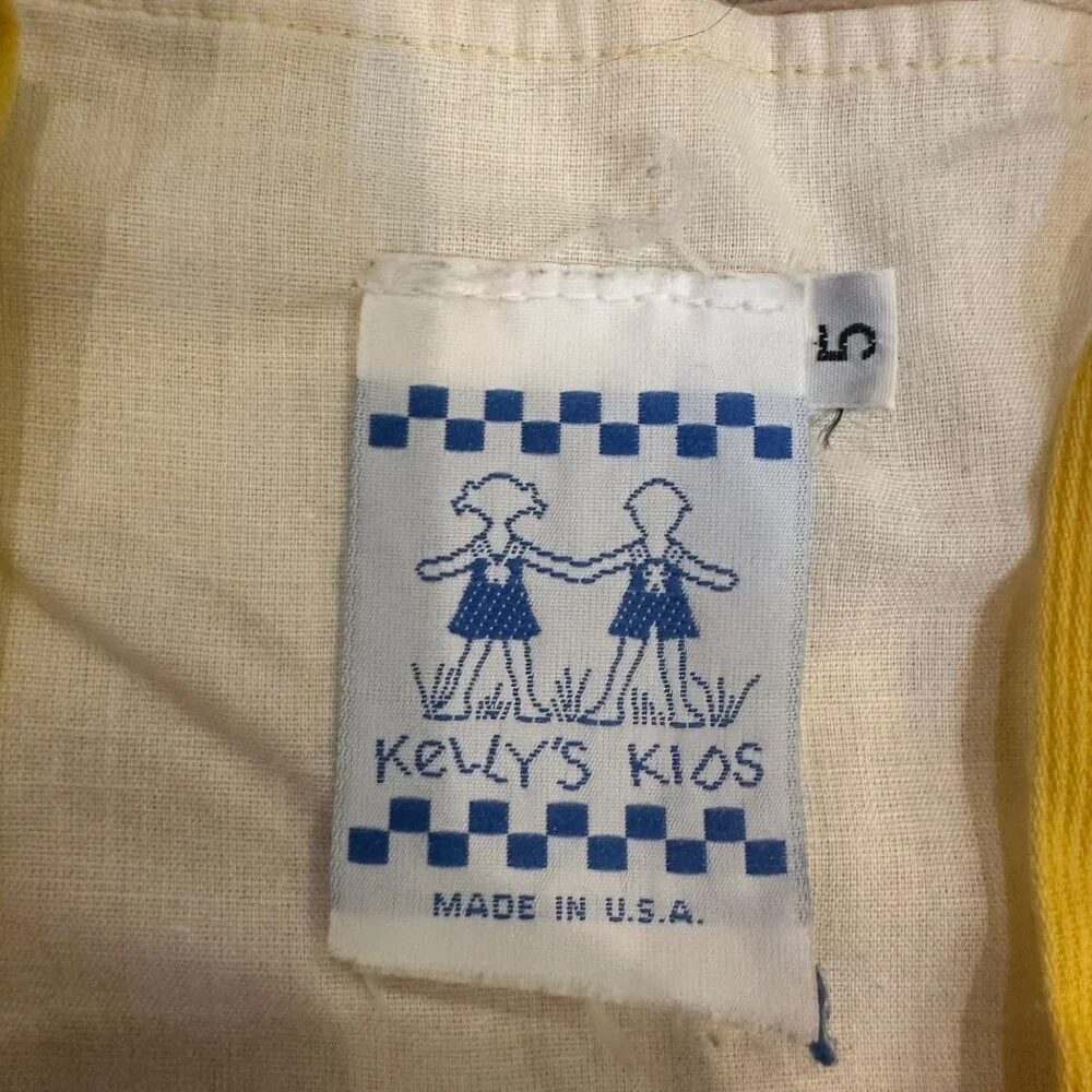 KELLY'S KIDS YELLOW WHITE KITTEN KITTY JUMPER DRESS VINTAGE SIZE 5 GIRLS